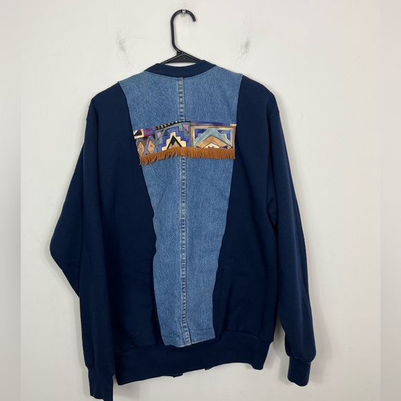 Vintage Custom Made Jerzees Patchwork Denim Cardigan Sz M - Picture 10 of 12